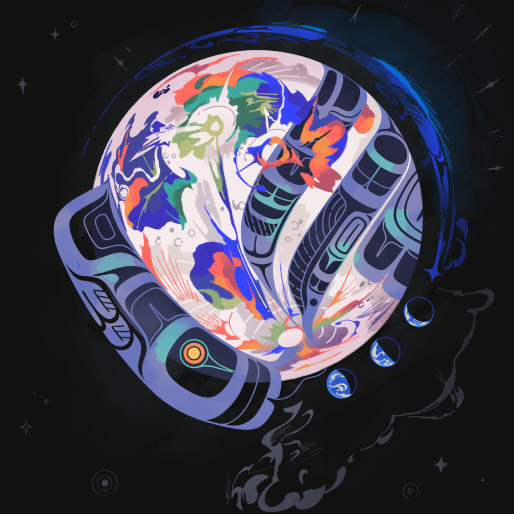 'nüüm na waalt, 2026; title means "it belongs to us all". inspired by the Artemis II mission, with colours inspired by mineral moons.