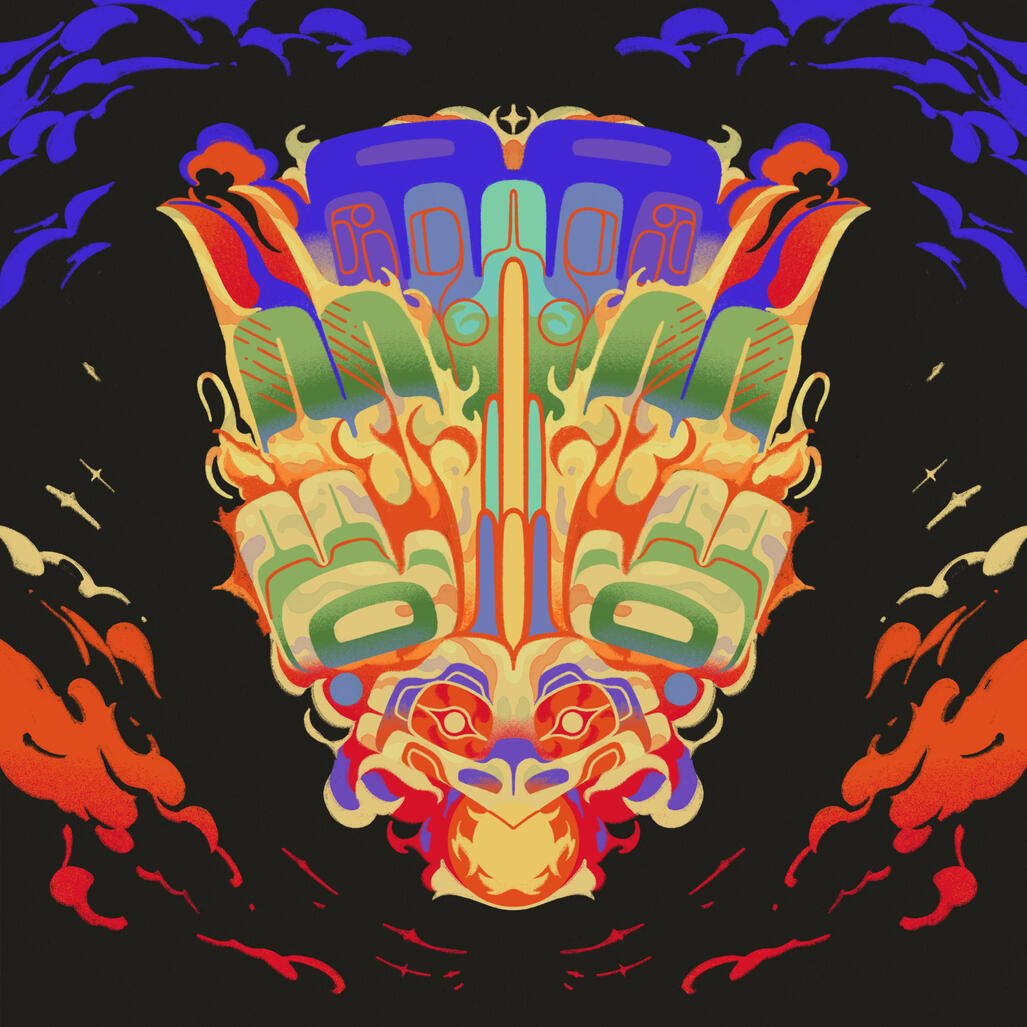 lusila̱ks, 2025; &quot;light a fire inside&quot;, another pride month piece depicting Raven transformed into a phoenix by the sun&#39;s ultraviolet light.